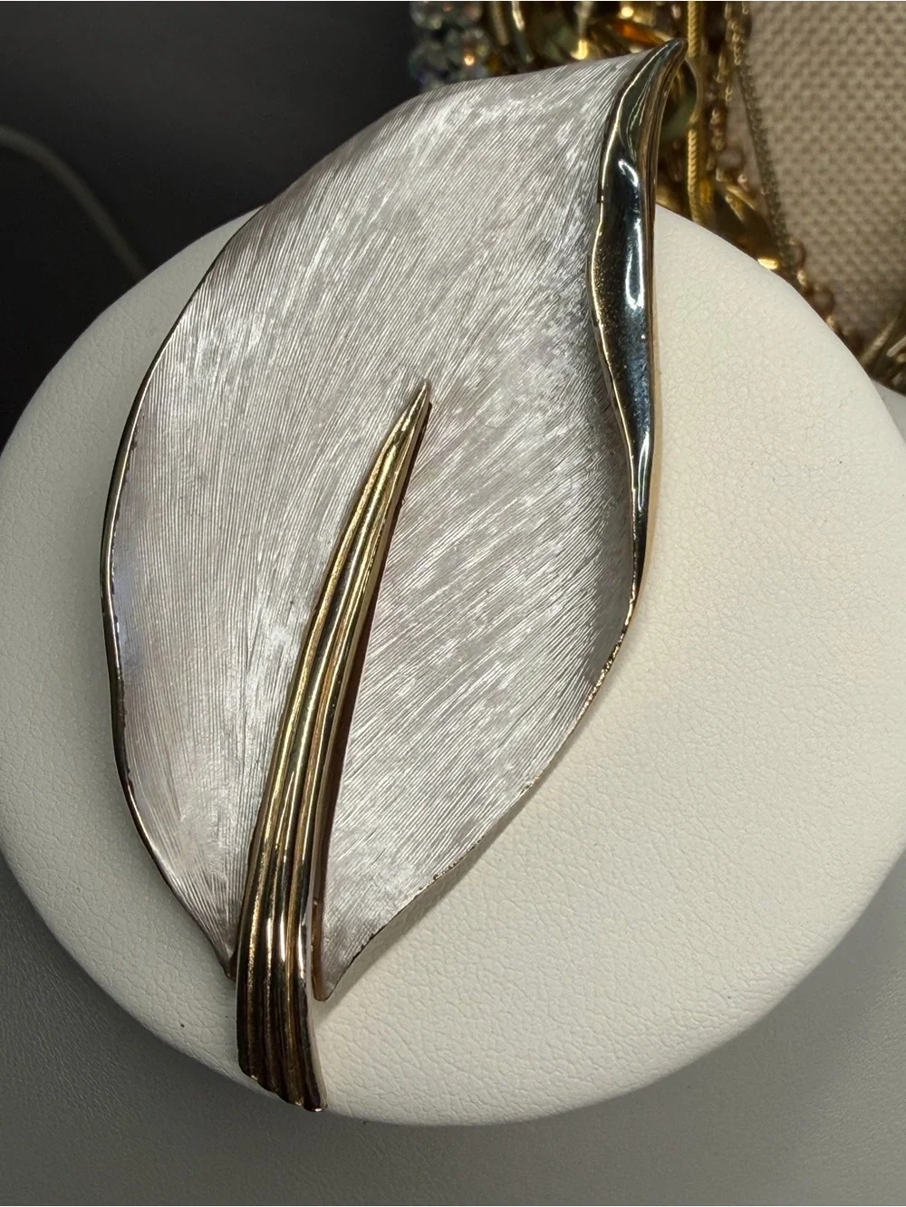 Brushed Silver-Tone Leaf Brooch with Gold Accent - Women Jewelry Brooches